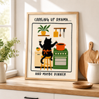 Cooking Up Drama Cat Canvas Wall Art Aura Canvas
