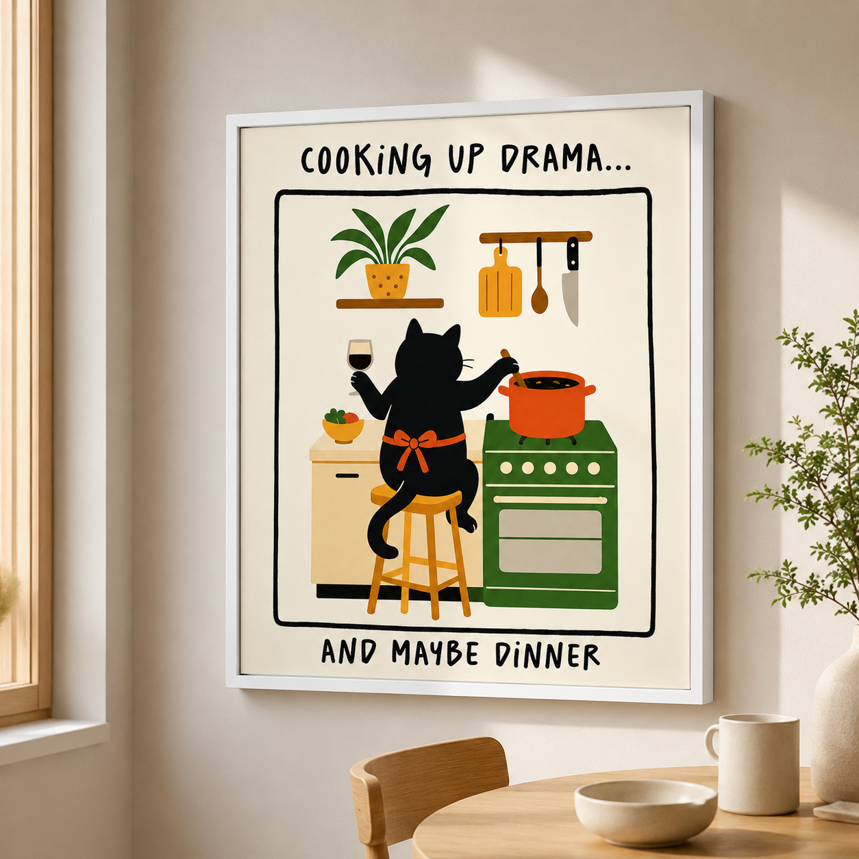 Cooking Up Drama Cat Canvas Wall Art Aura Canvas
