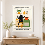 Cooking Up Drama Cat Canvas Wall Art Aura Canvas