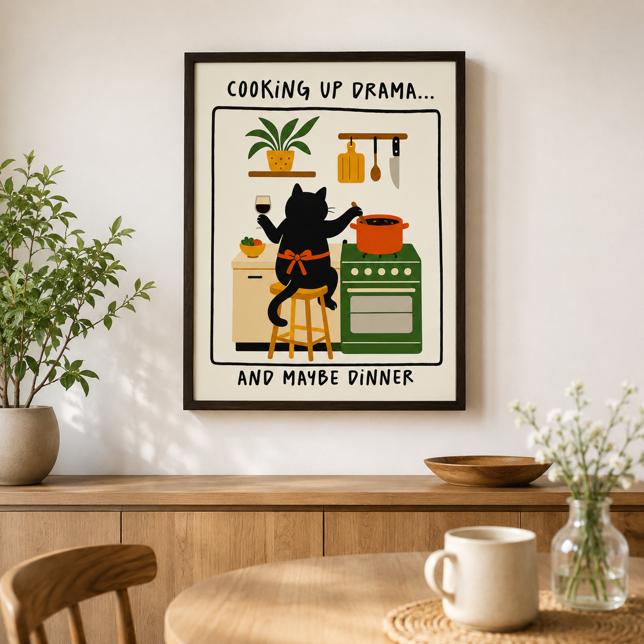 Cooking Up Drama Cat Canvas Wall Art Aura Canvas