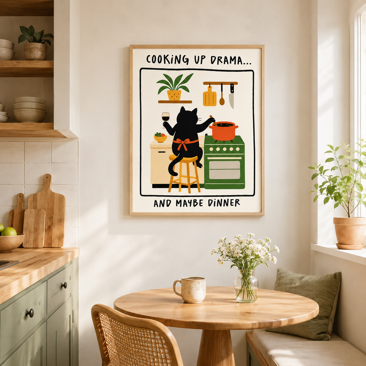 Cooking Up Drama Cat Canvas Wall Art Aura Canvas