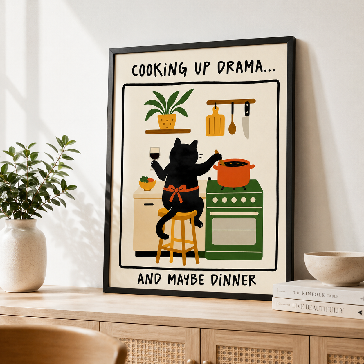 Cooking Up Drama Cat Canvas Wall Art Aura Canvas