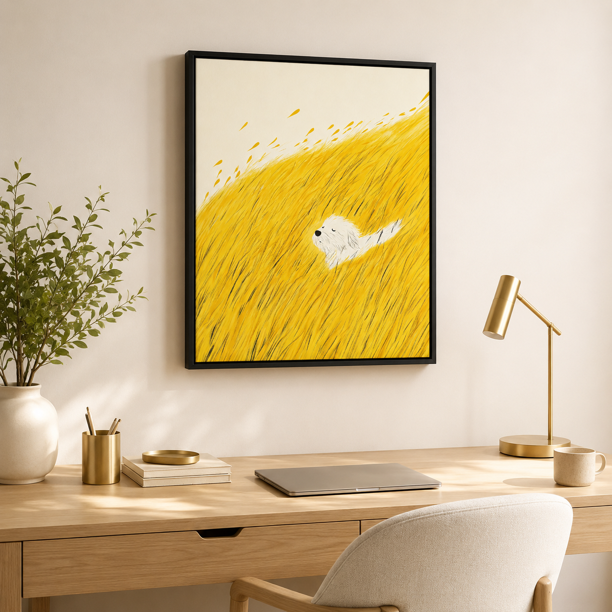 Golden Meadow Dog Canvas Wall Art Aura Canvas