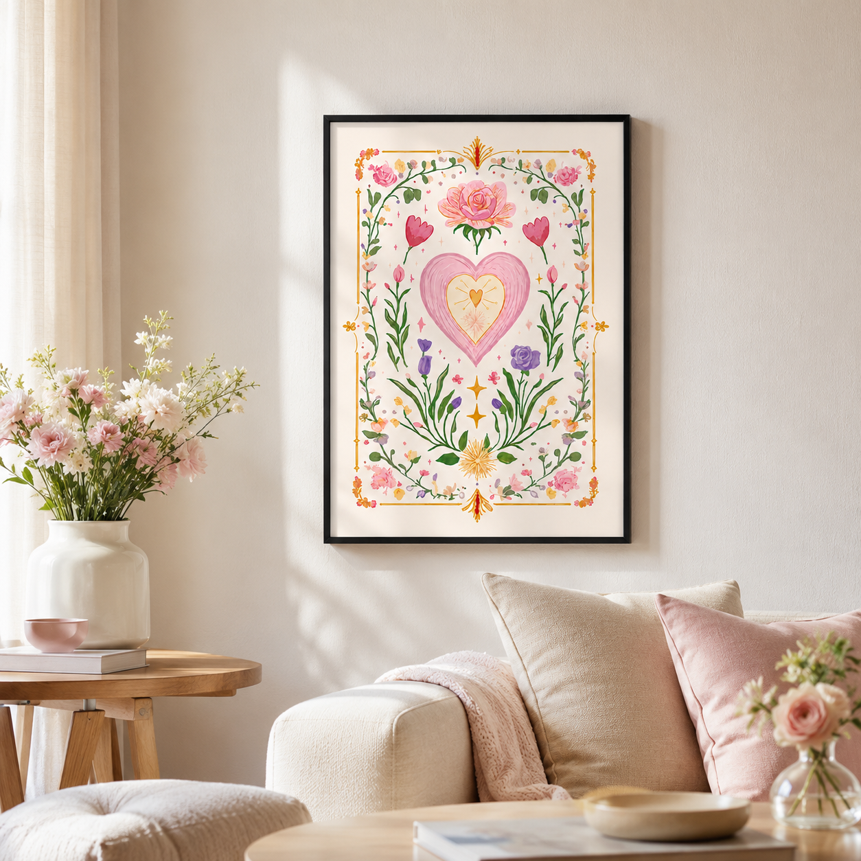 Floral Heart Canvas Wall Art Aura Canvas