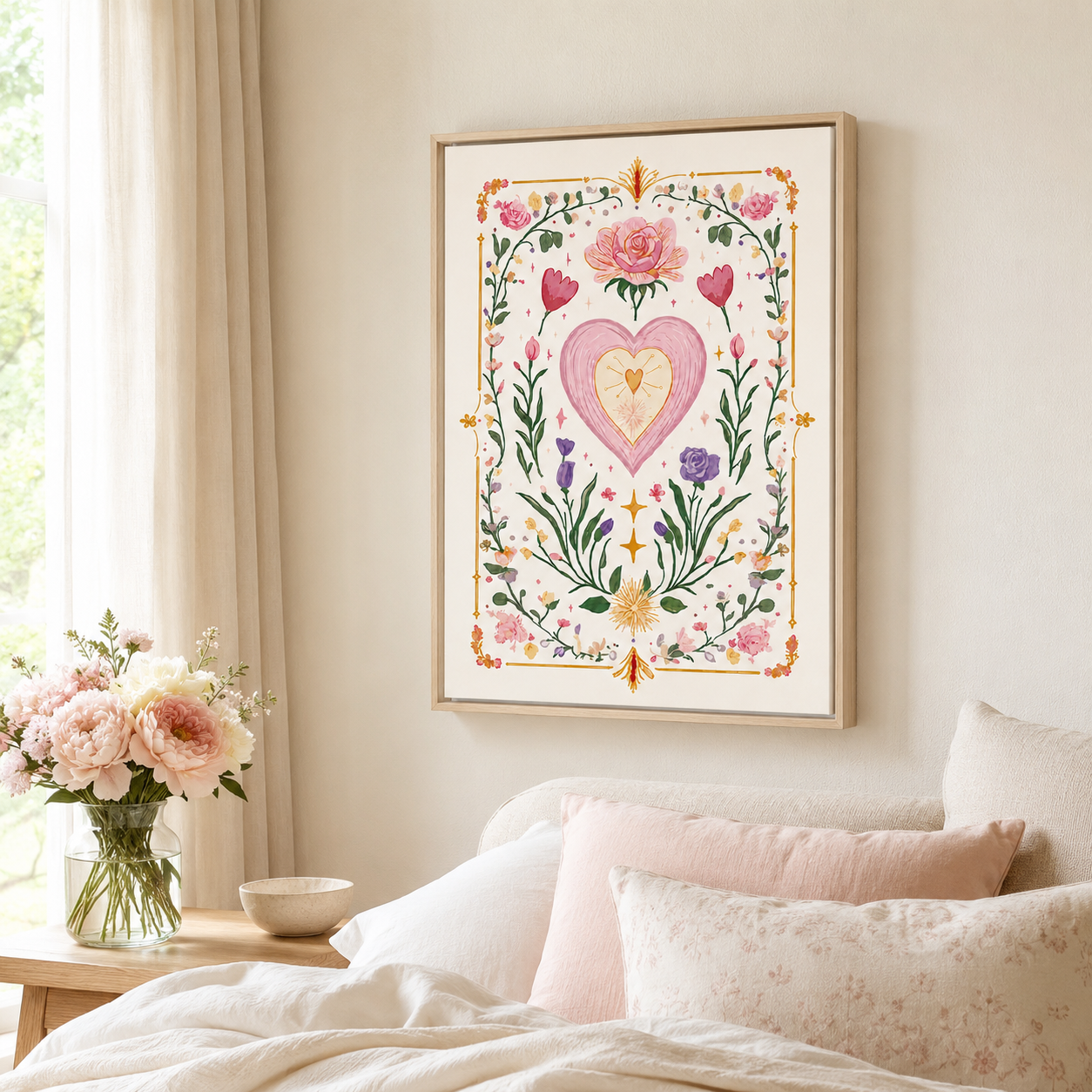 Floral Heart Canvas Wall Art Aura Canvas