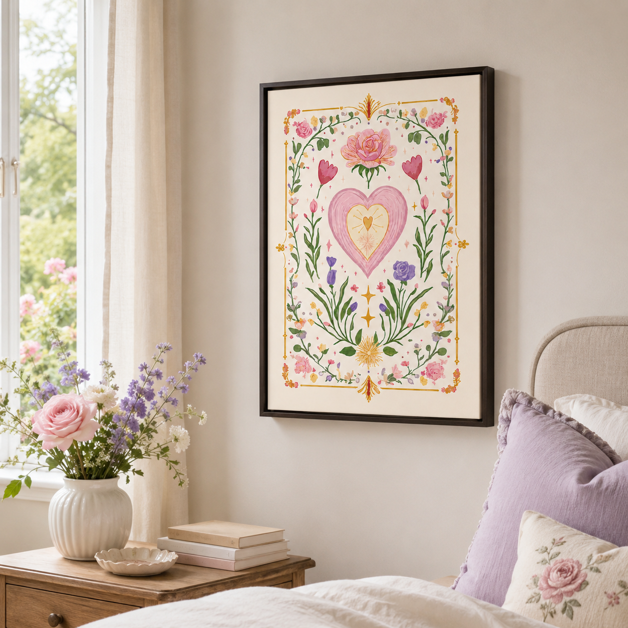 Floral Heart Canvas Wall Art Aura Canvas