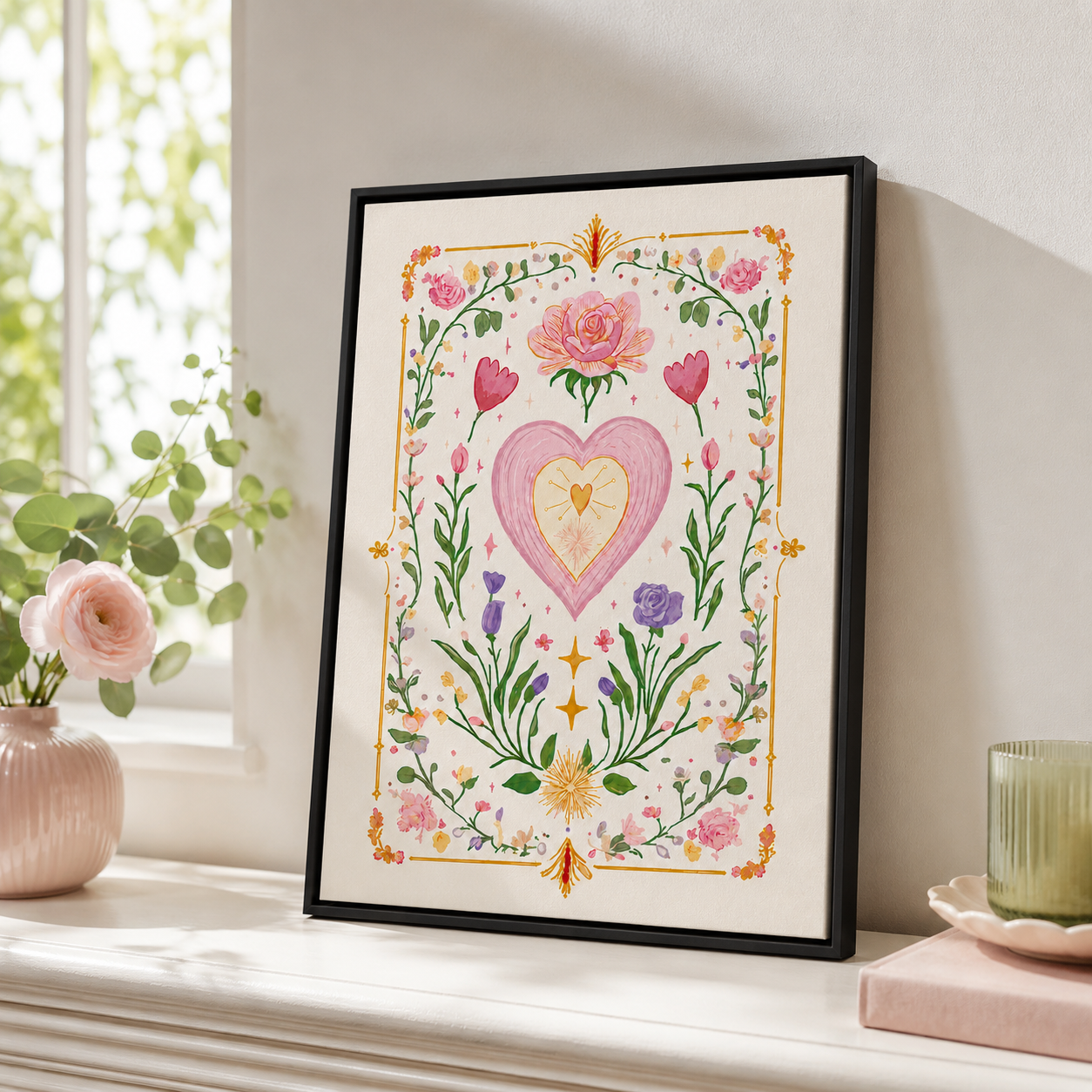 Floral Heart Canvas Wall Art Aura Canvas