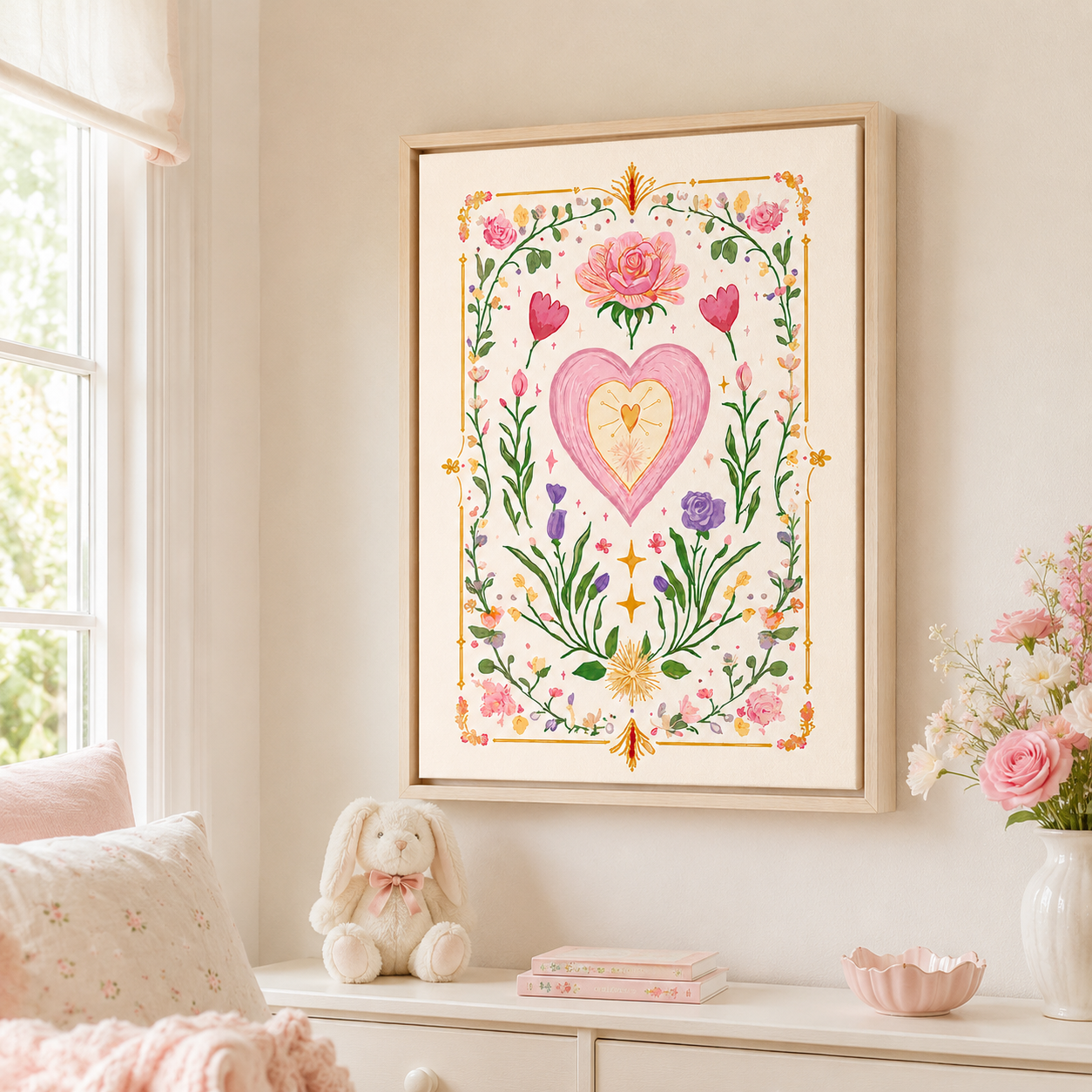 Floral Heart Canvas Wall Art Aura Canvas