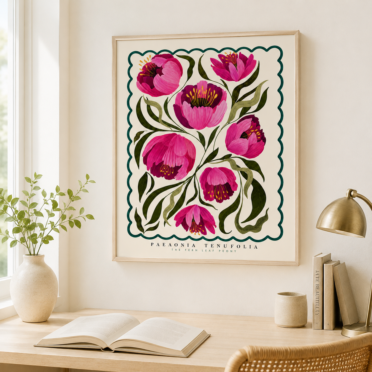Pink Peony Botanical Canvas Wall Art Aura Canvas
