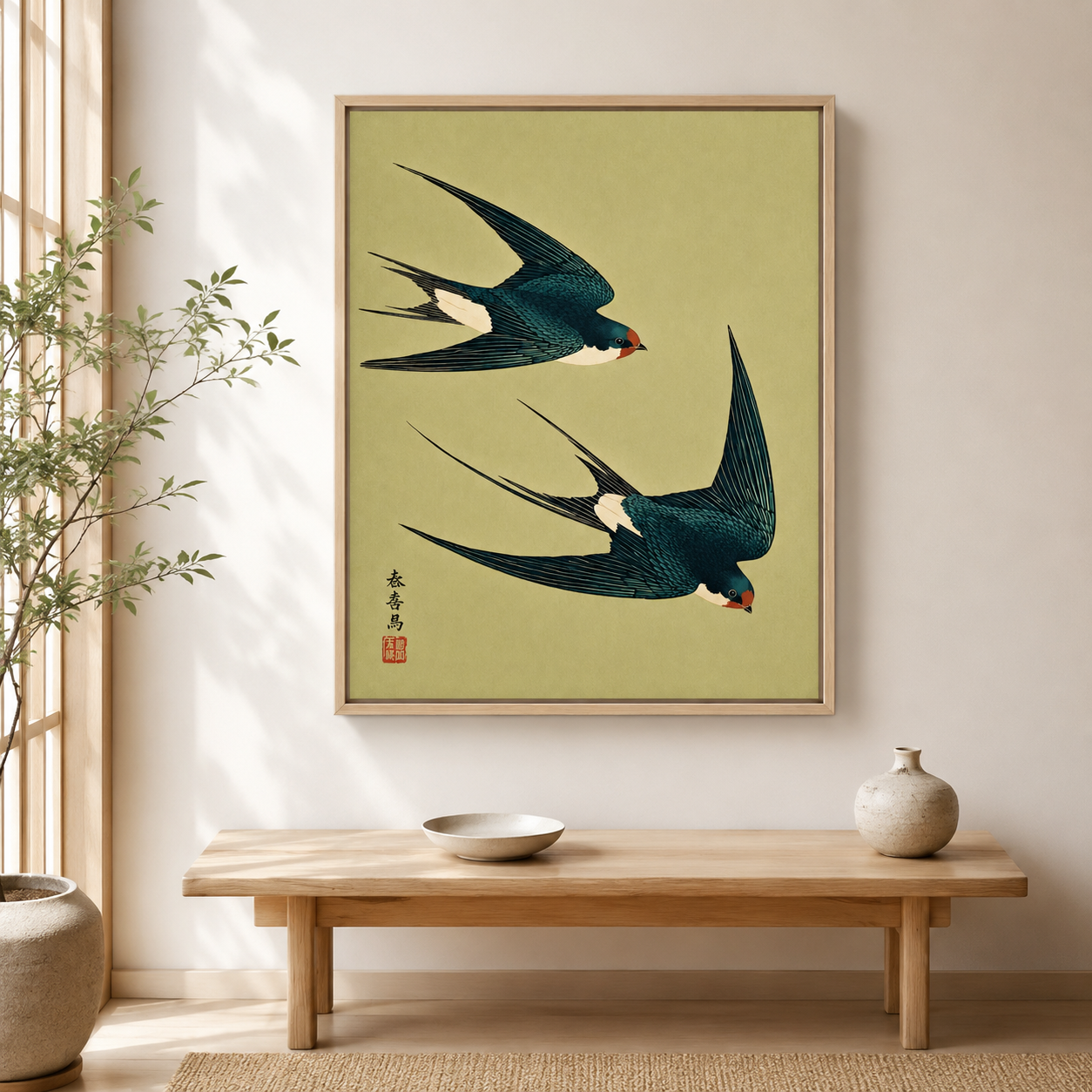 Japanese Swallow Birds Canvas Wall Art Aura Canvas