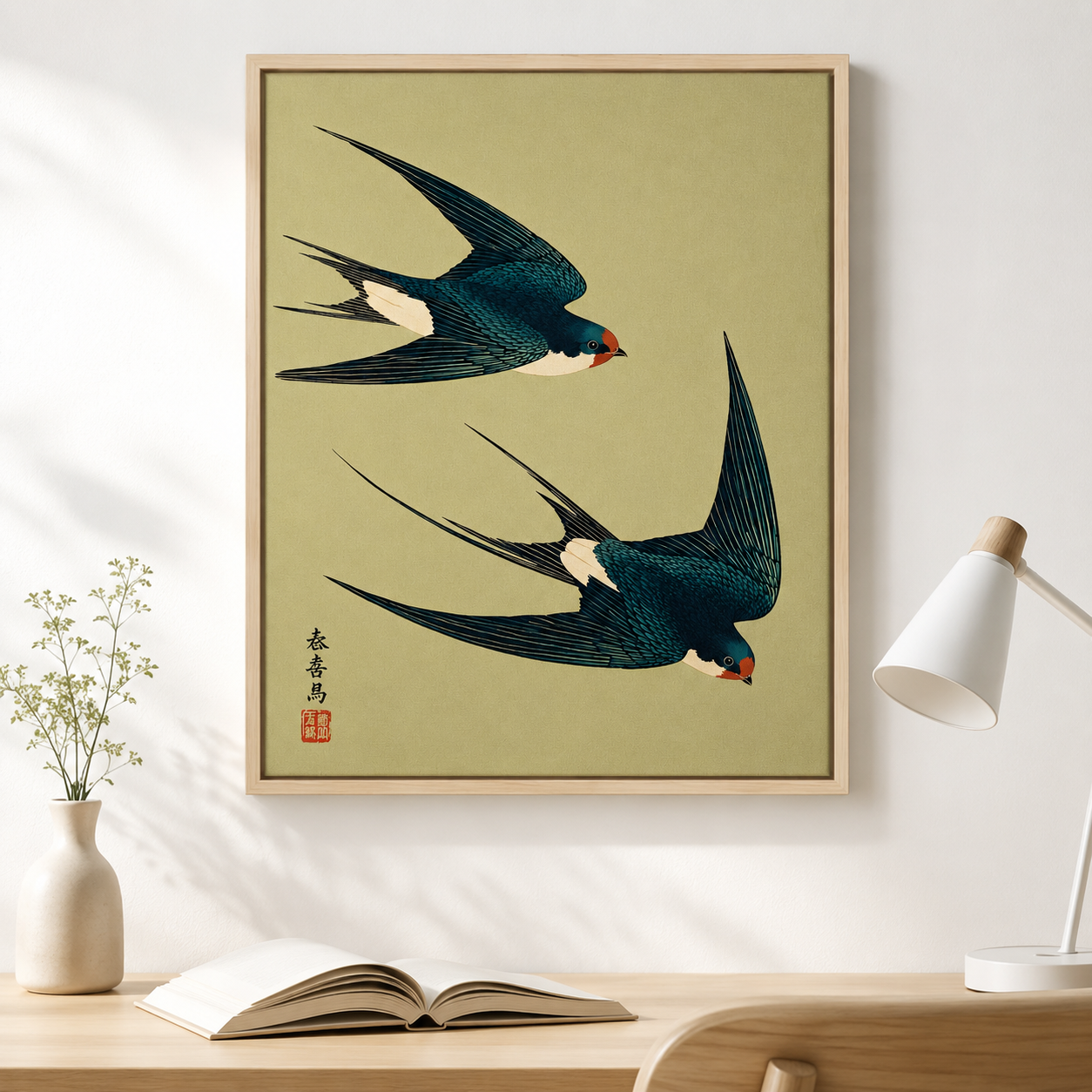 Japanese Swallow Birds Canvas Wall Art Aura Canvas