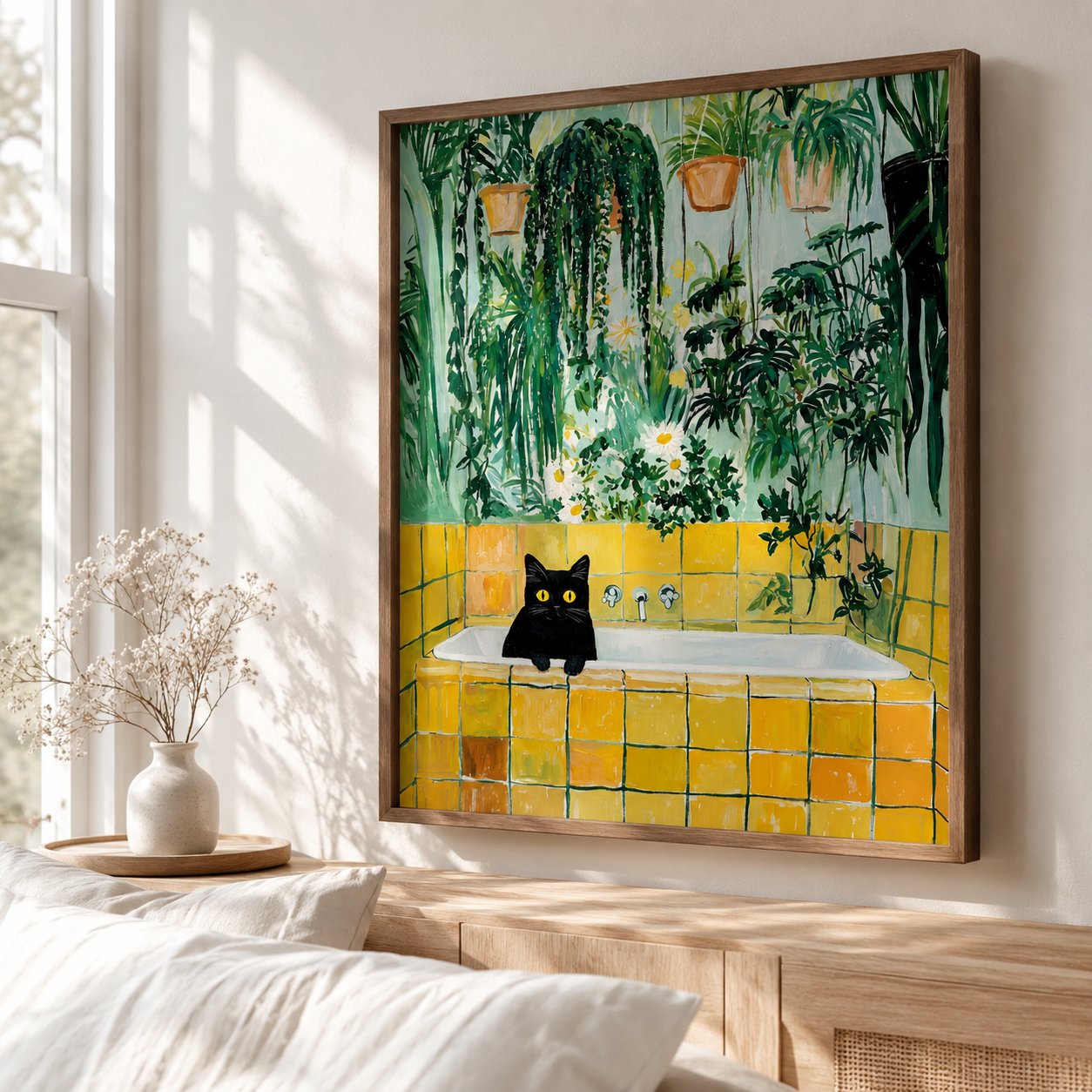 Black Cat Bathtub Canvas Wall Art Aura Canvas