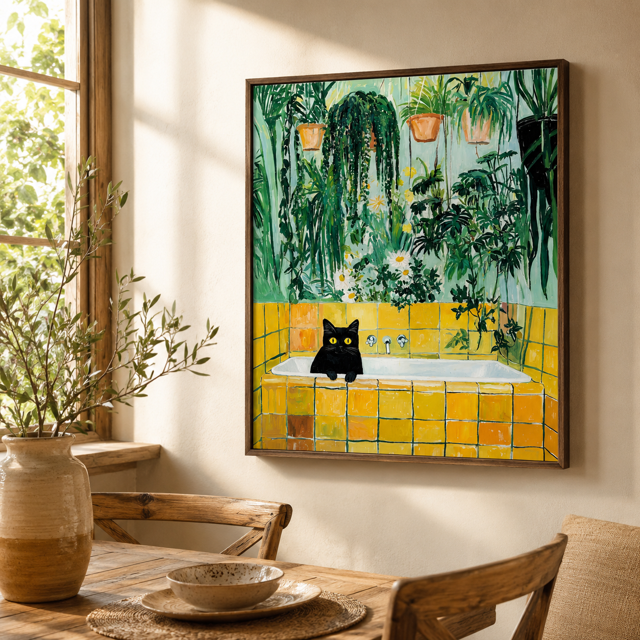 Black Cat Bathtub Canvas Wall Art Aura Canvas