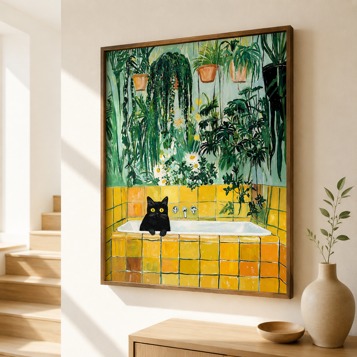 Black Cat Bathtub Canvas Wall Art Aura Canvas