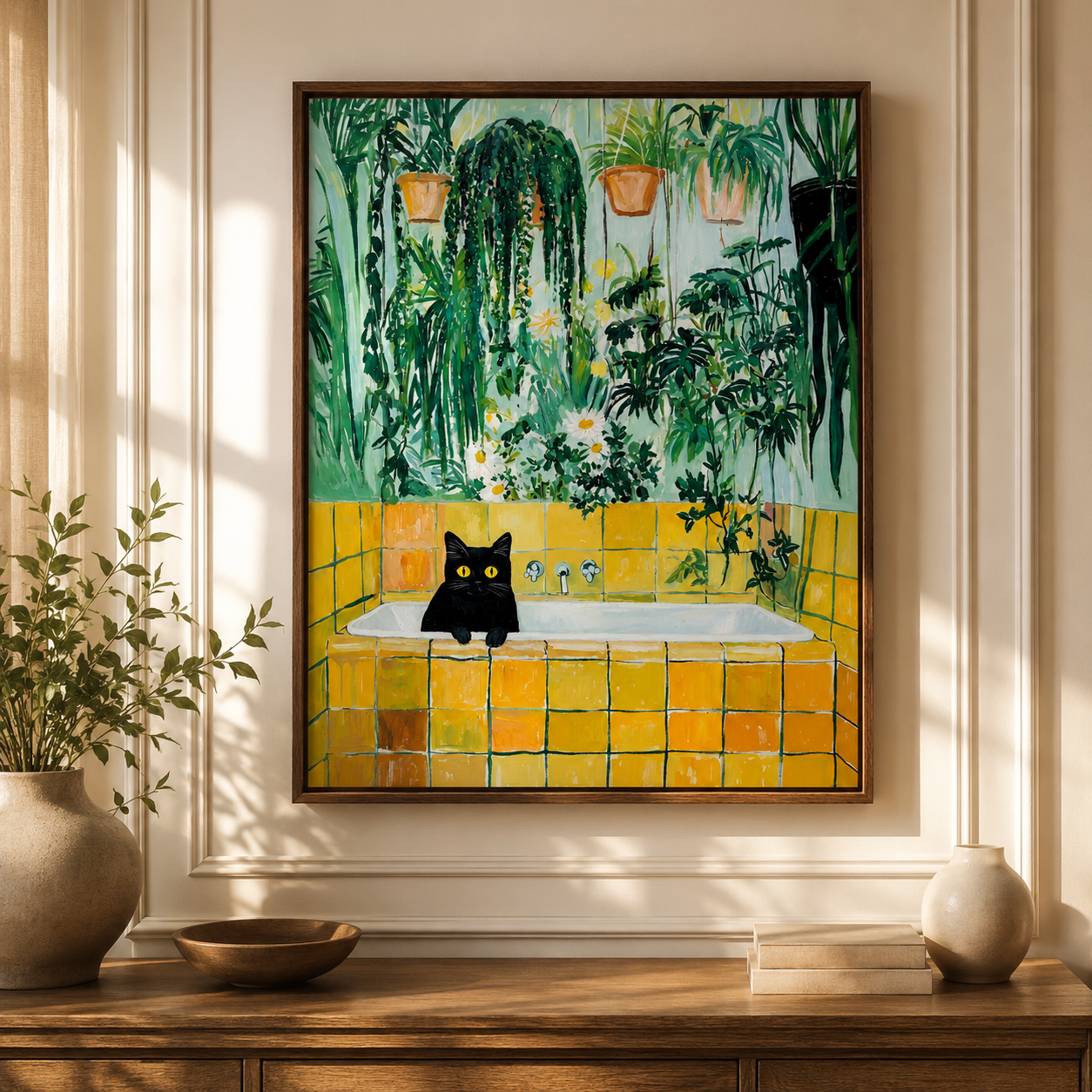 Black Cat Bathtub Canvas Wall Art Aura Canvas