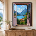 Italian Lake Window Canvas Wall Art Aura Canvas