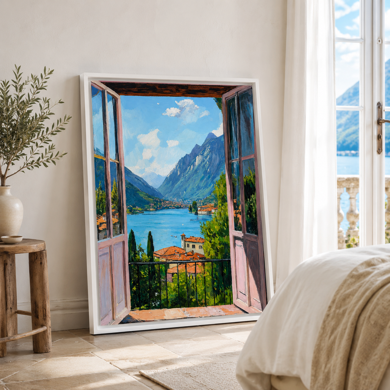 Italian Lake Window Canvas Wall Art Aura Canvas