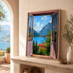 Italian Lake Window Canvas Wall Art Aura Canvas