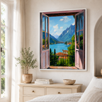 Italian Lake Window Canvas Wall Art Aura Canvas