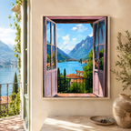 Italian Lake Window Canvas Wall Art Aura Canvas
