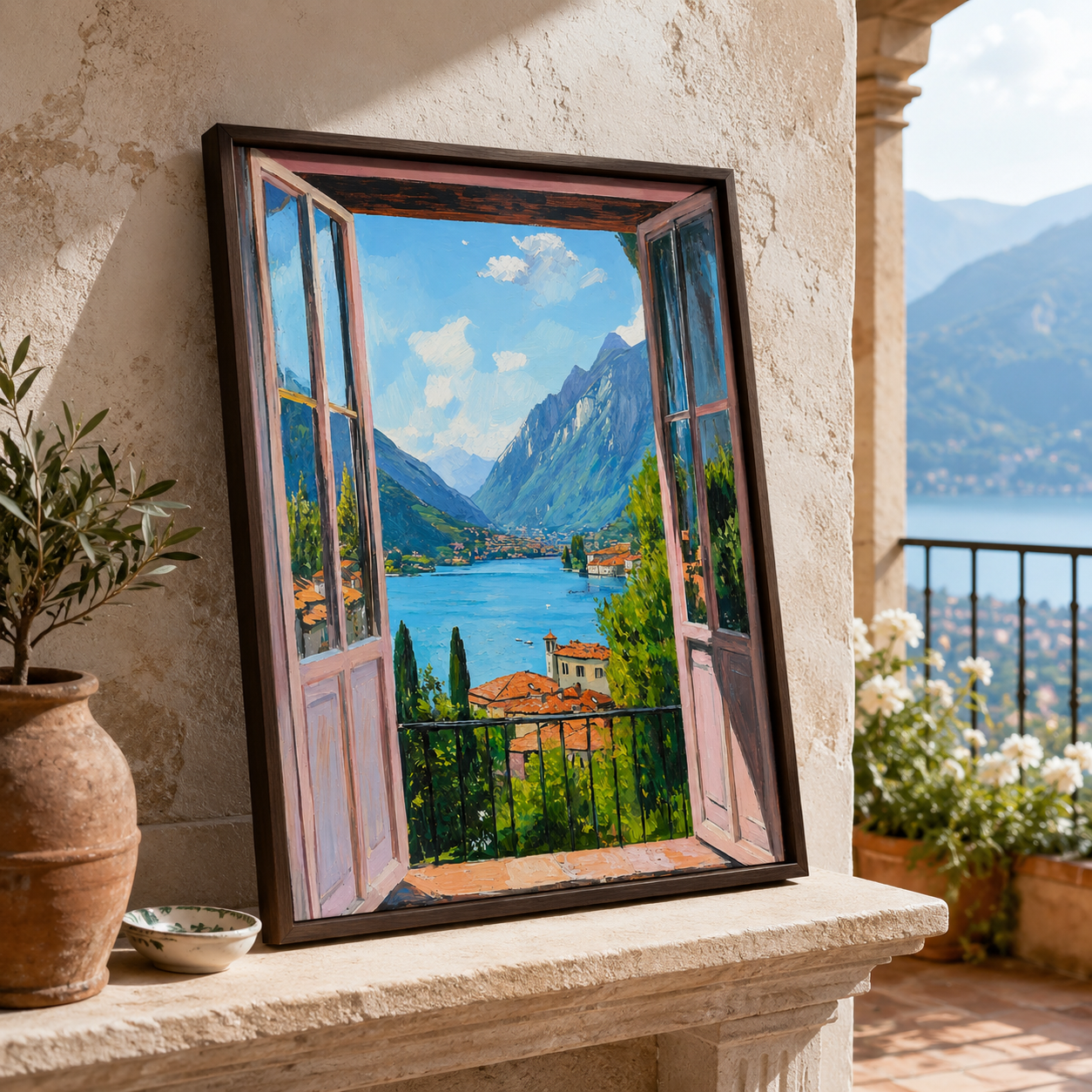 Italian Lake Window Canvas Wall Art Aura Canvas