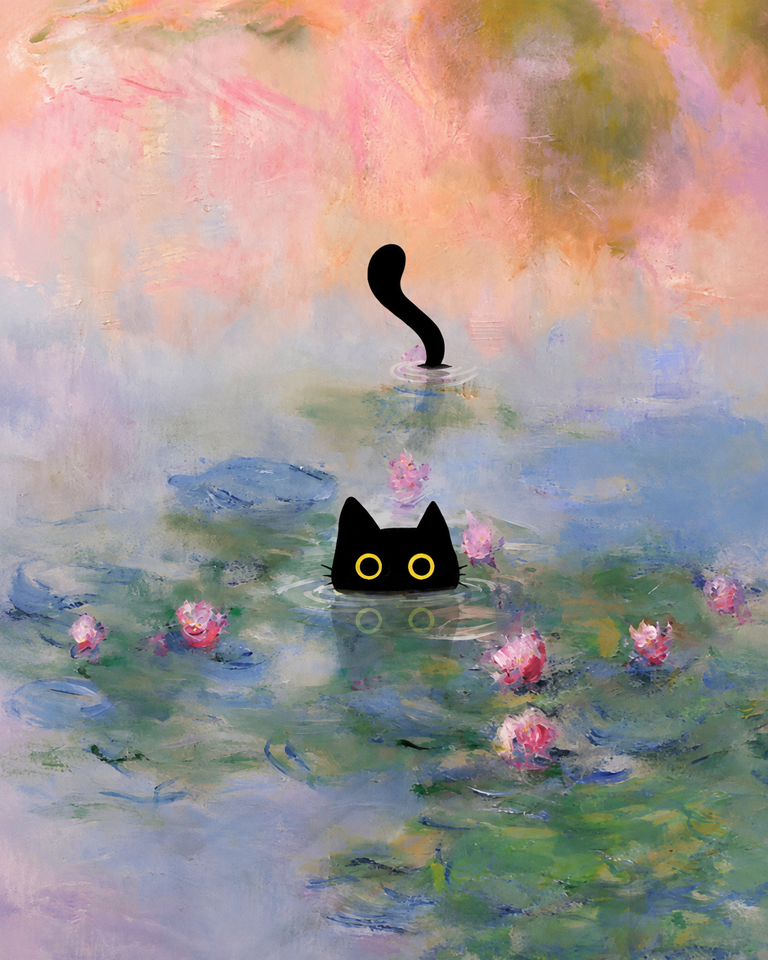 Black Cat Water Lily Canvas Wall Art Aura Canvas