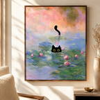 Black Cat Water Lily Canvas Wall Art Aura Canvas
