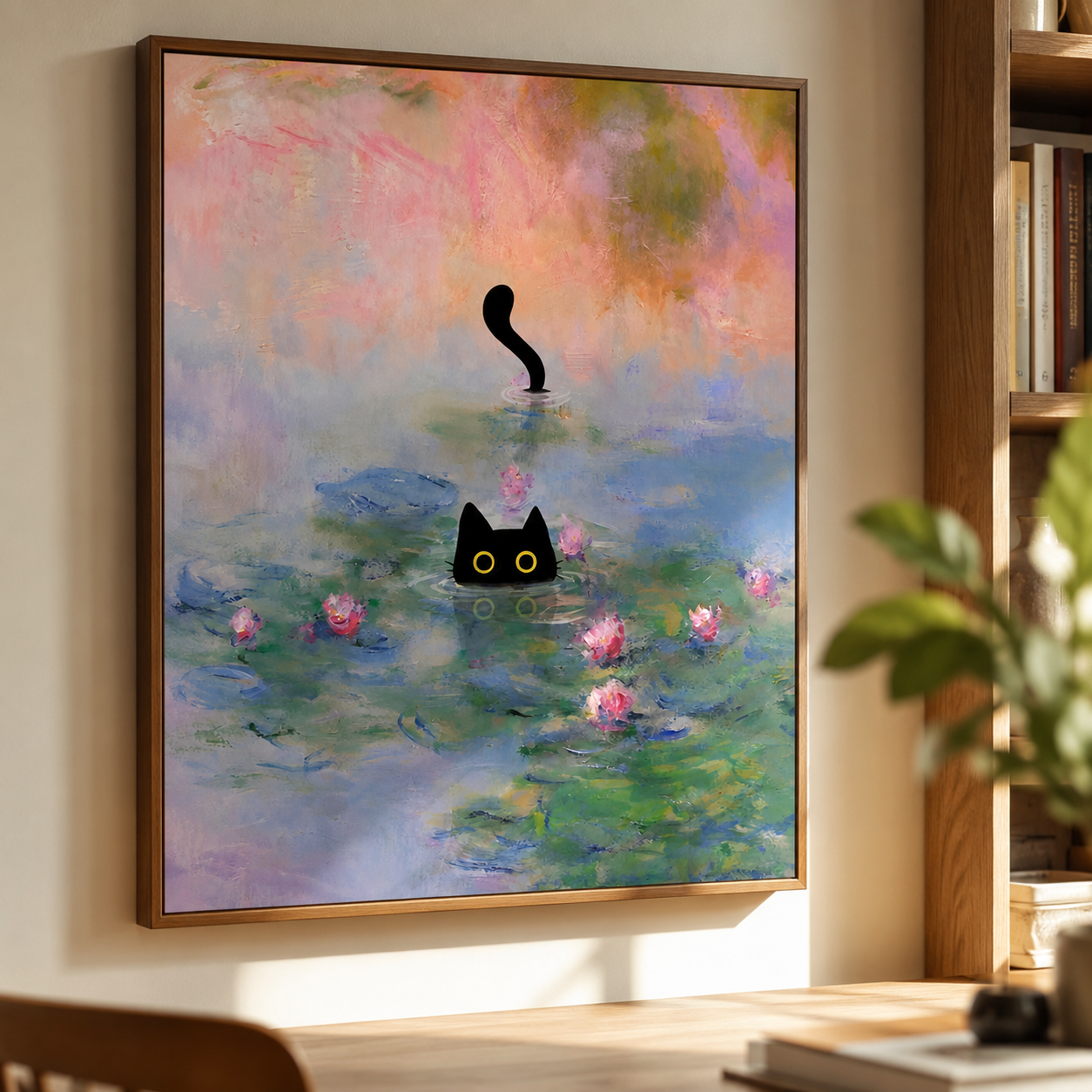 Black Cat Water Lily Canvas Wall Art Aura Canvas