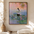 Black Cat Water Lily Canvas Wall Art Aura Canvas