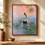 Black Cat Water Lily Canvas Wall Art Aura Canvas