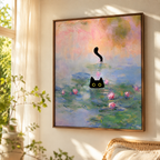 Black Cat Water Lily Canvas Wall Art Aura Canvas
