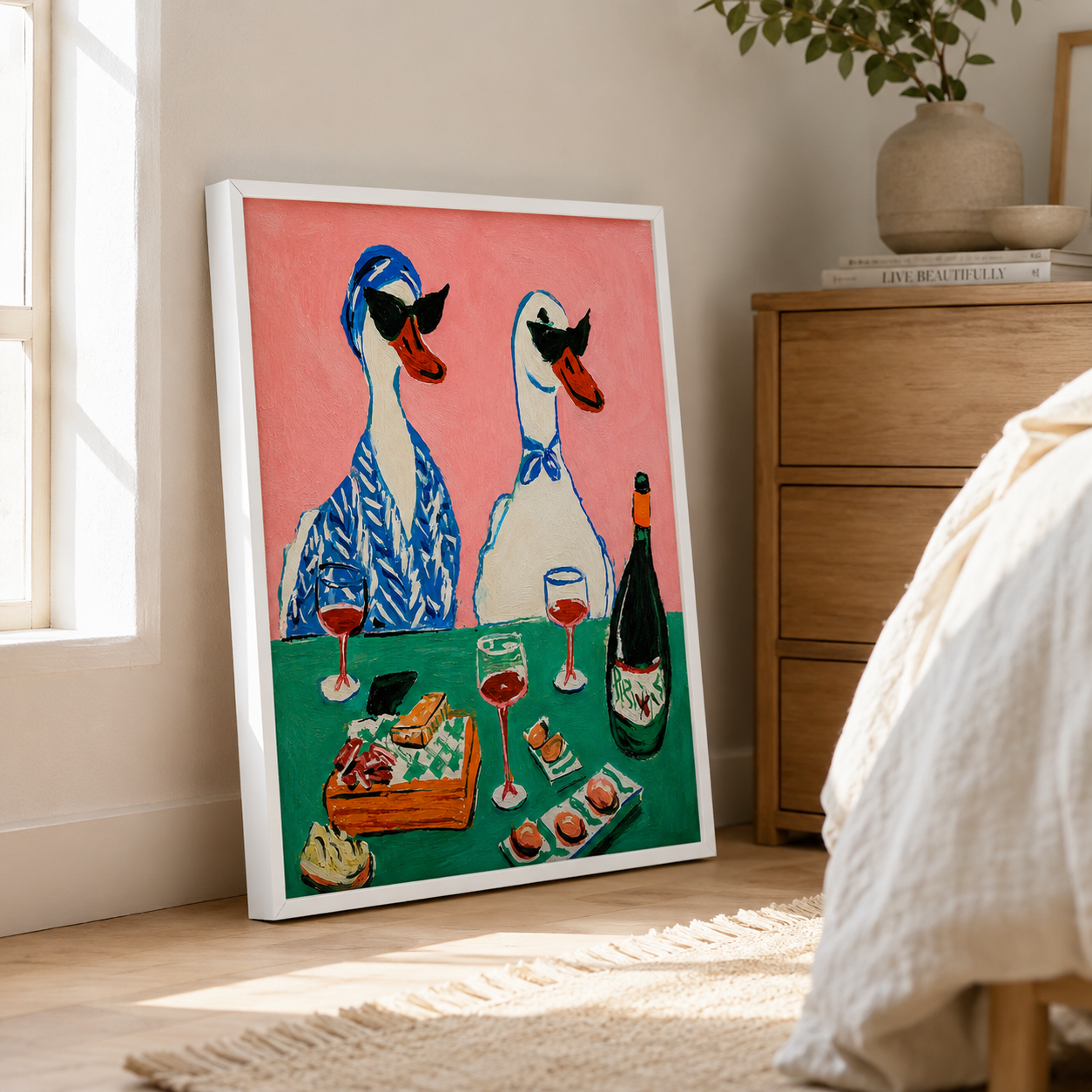 Funny Duck Wine Canvas Wall Art Aura Canvas