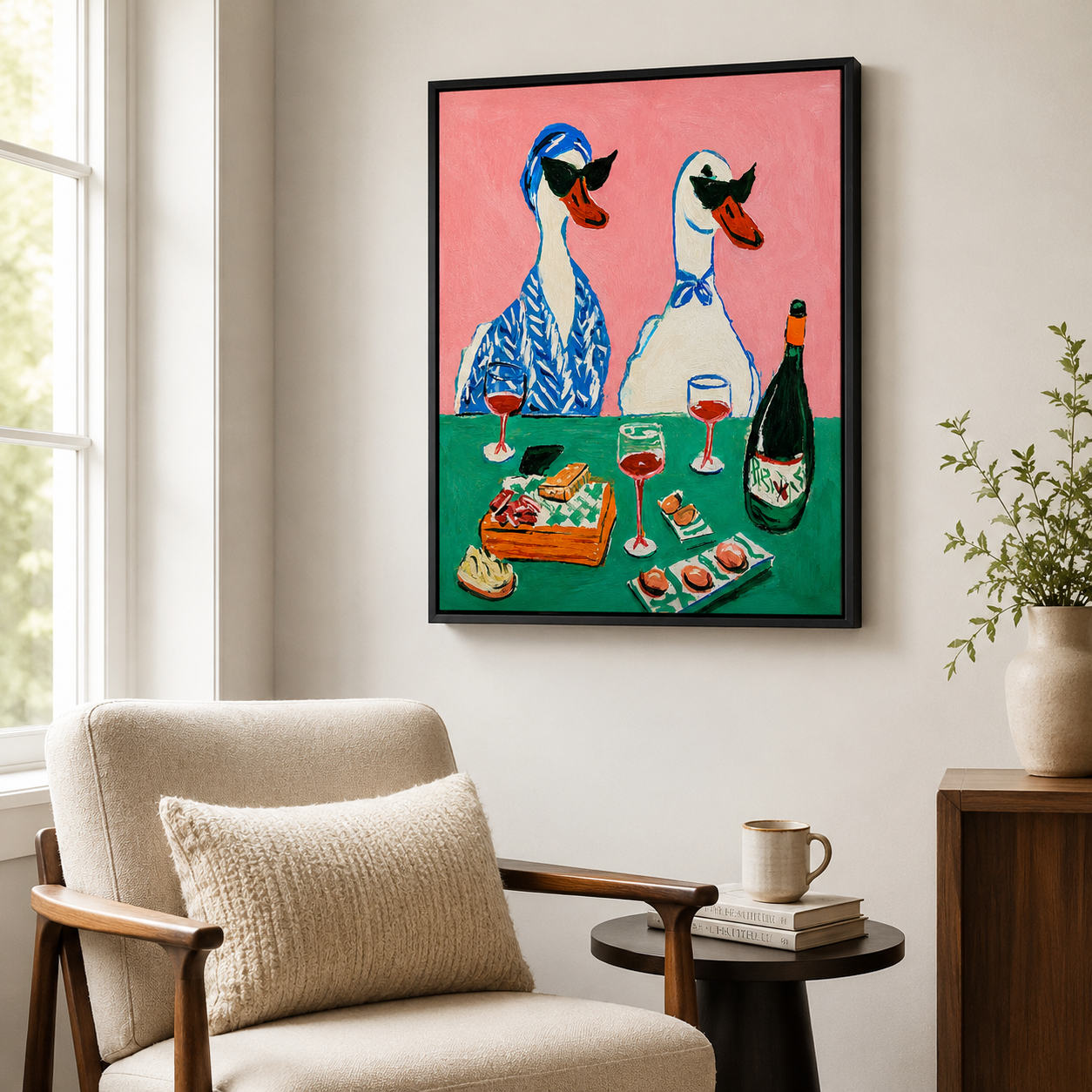Funny Duck Wine Canvas Wall Art Aura Canvas