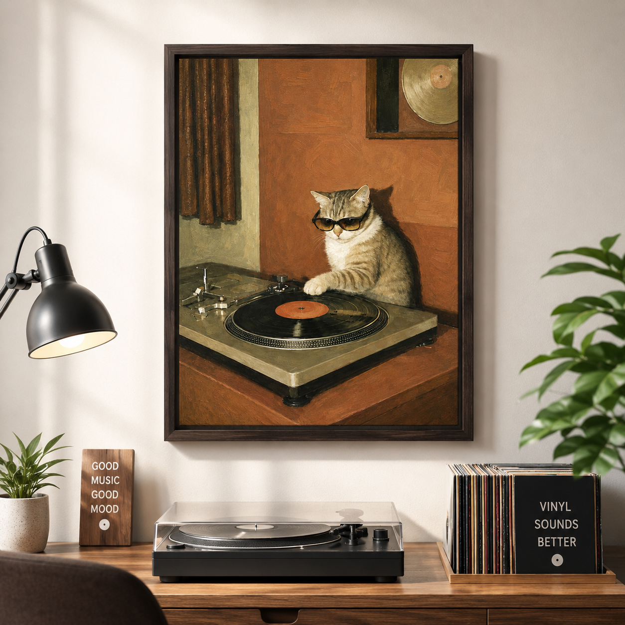DJ Cat Canvas Wall Art Aura Canvas