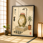 Funny Frog Shower Canvas Wall Art Aura Canvas
