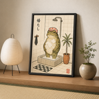 Funny Frog Shower Canvas Wall Art Aura Canvas