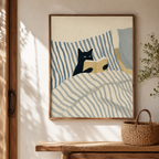 Black Cat Reading in Bed Canvas Wall Art Aura Canvas
