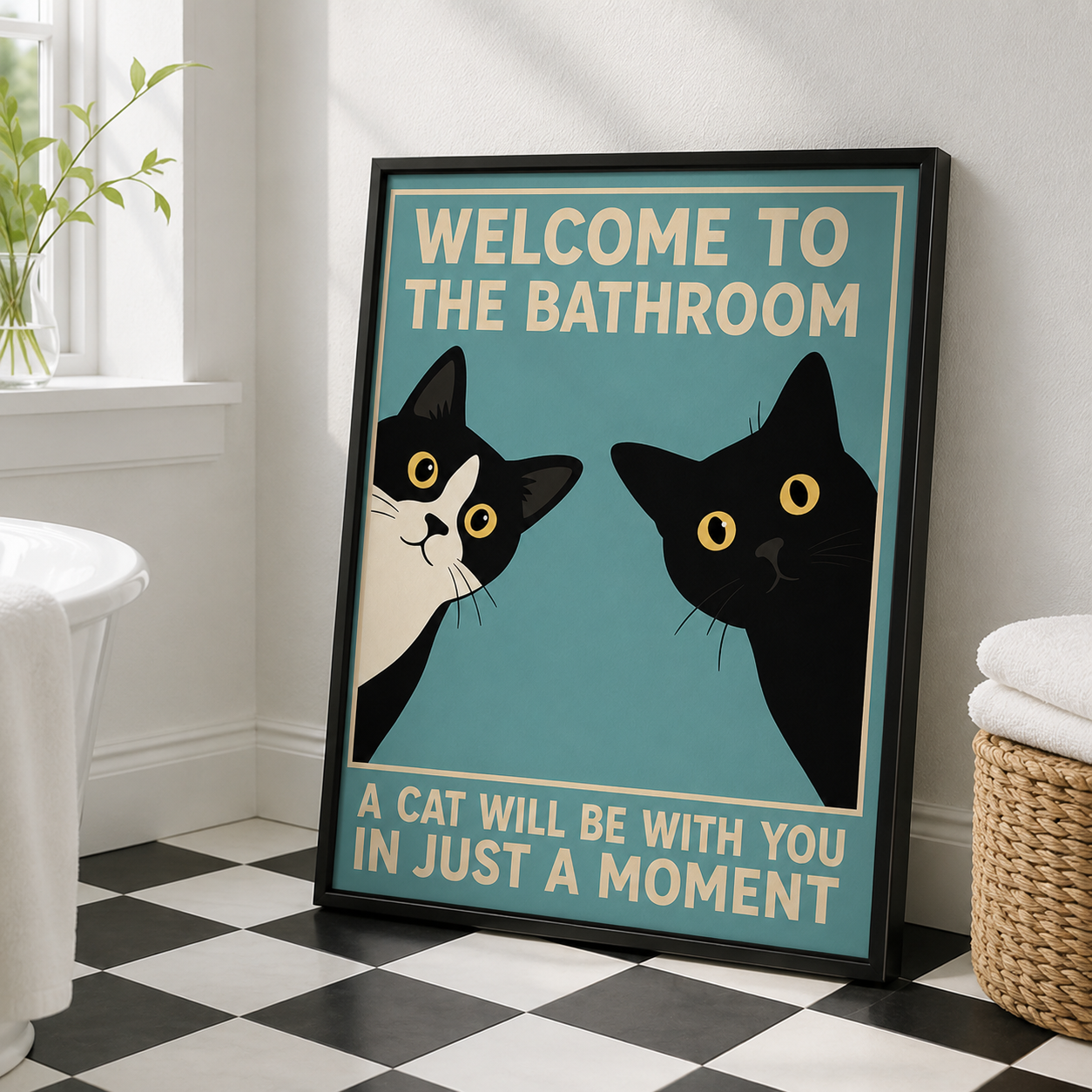 Funny Bathroom Cat Canvas Wall Art Aura Canvas