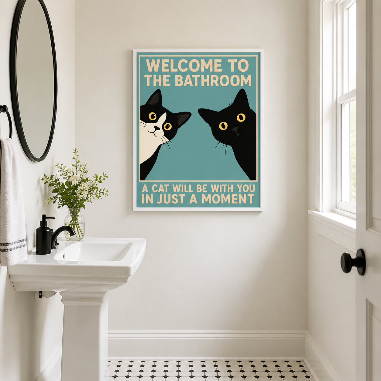 Funny Bathroom Cat Canvas Wall Art Aura Canvas