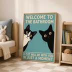 Funny Bathroom Cat Canvas Wall Art Aura Canvas