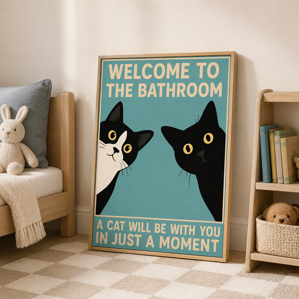 Funny Bathroom Cat Canvas Wall Art Aura Canvas