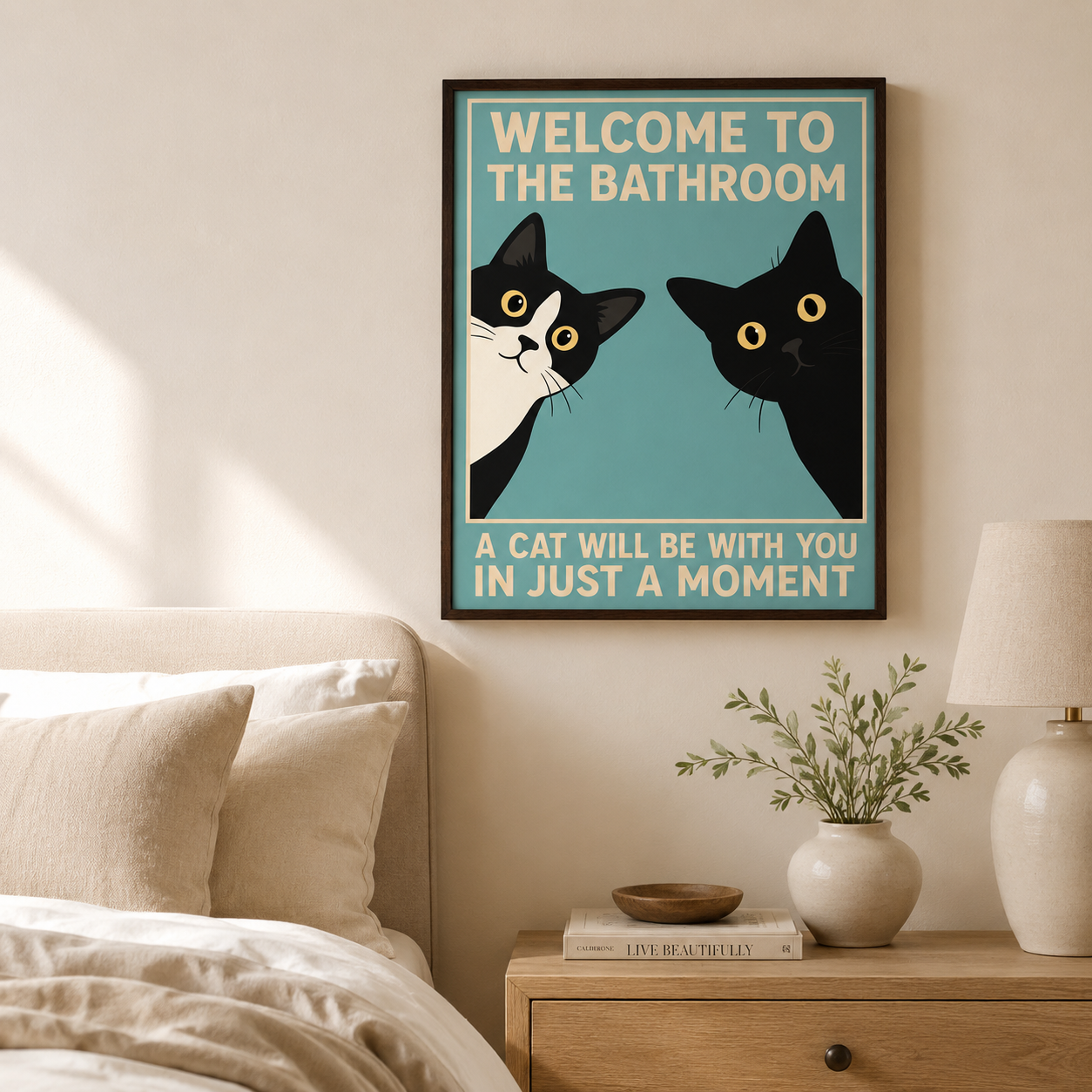 Funny Bathroom Cat Canvas Wall Art Aura Canvas