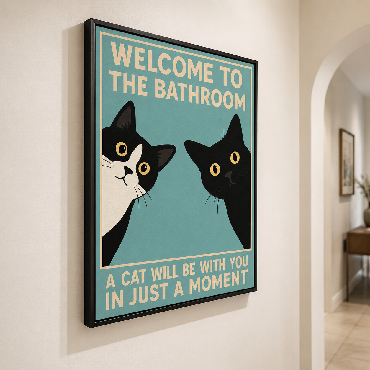 Funny Bathroom Cat Canvas Wall Art Aura Canvas