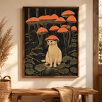 White Cat Mushroom Forest Canvas Wall Art Aura Canvas