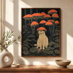 White Cat Mushroom Forest Canvas Wall Art Aura Canvas