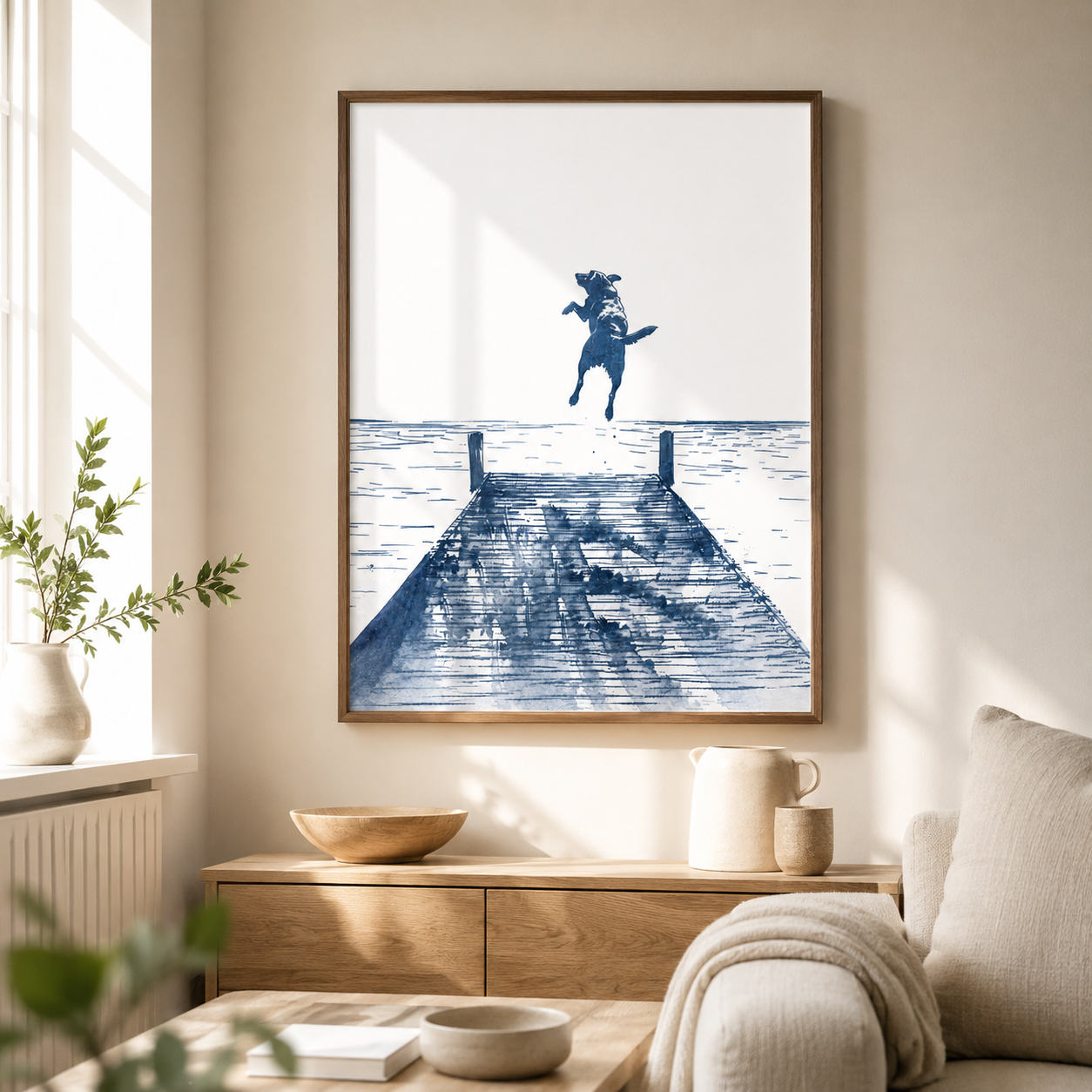 Blue Dog Lake Dock Canvas Wall Art Aura Canvas
