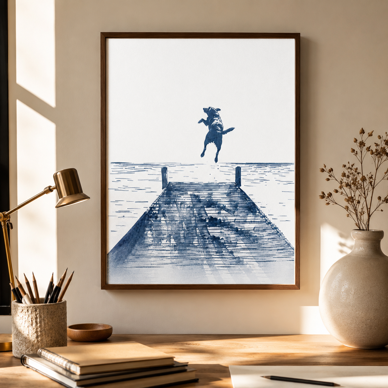 Blue Dog Lake Dock Canvas Wall Art Aura Canvas