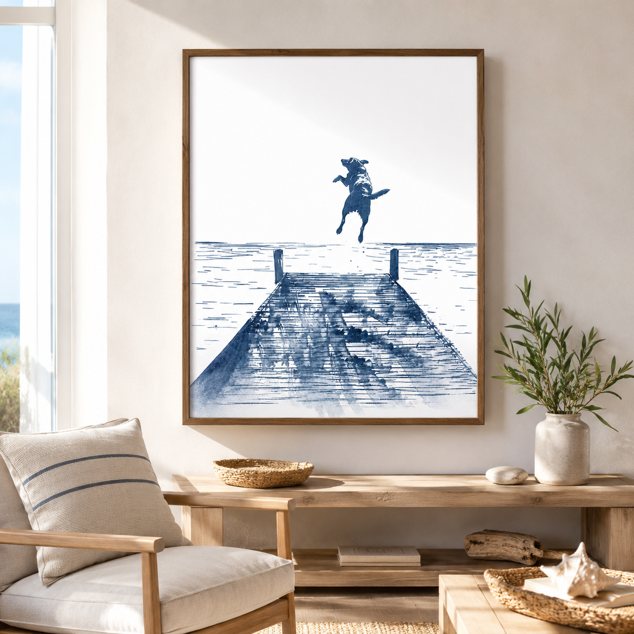 Blue Dog Lake Dock Canvas Wall Art Aura Canvas