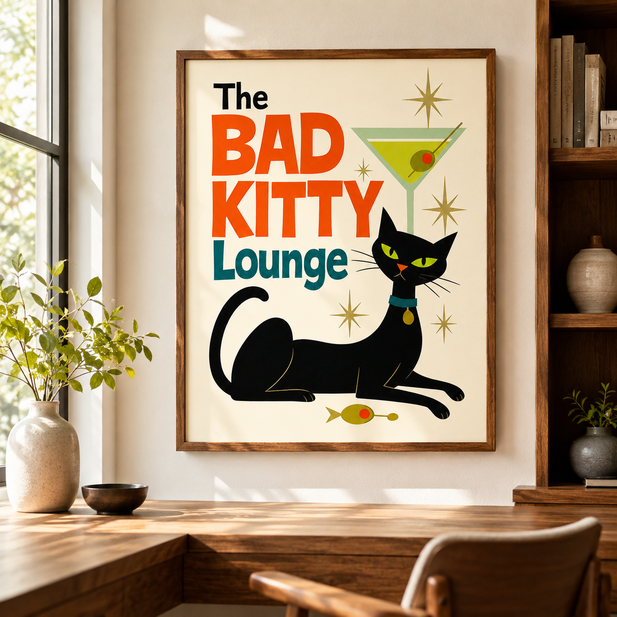 Bad Kitty Lounge Black Cat Canvas Wall Art Aura Canvas