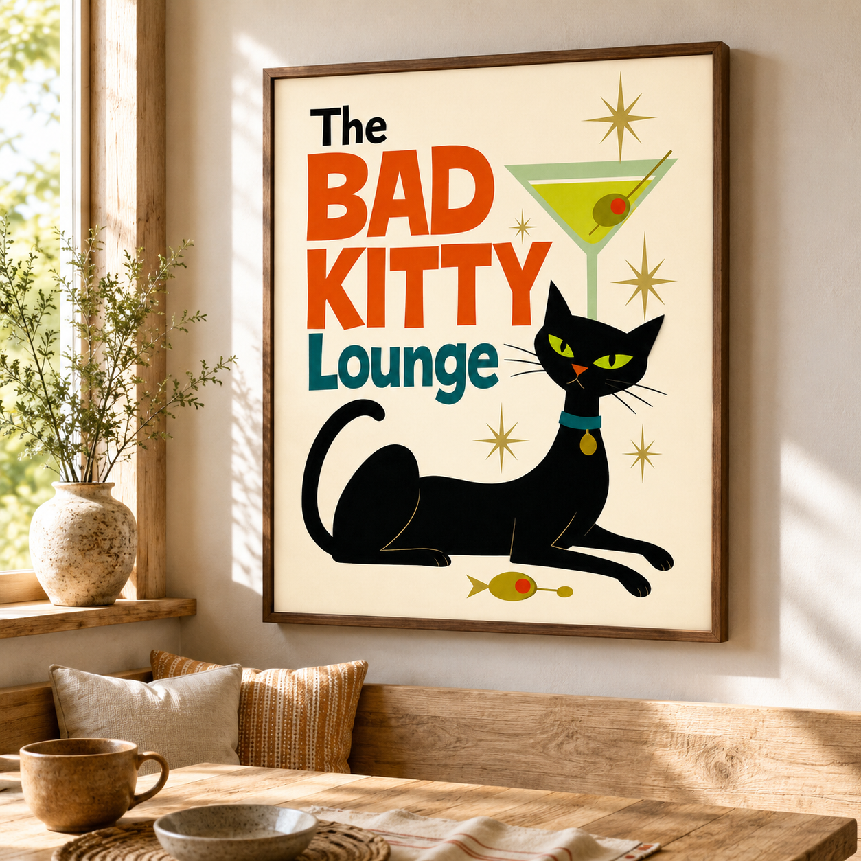 Bad Kitty Lounge Black Cat Canvas Wall Art Aura Canvas